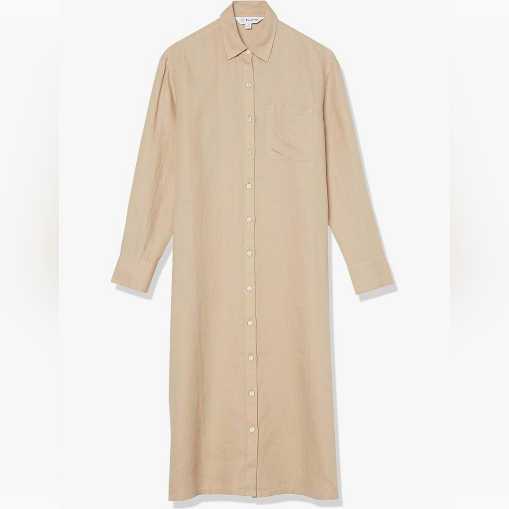 Relaxed Linen Midi Shirt Dress